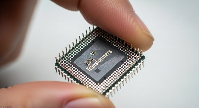 Microprocessor chip in hand with label transformers