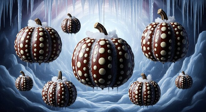Floating chocolate pumpkins with white dots