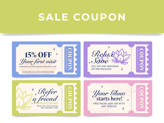 Cosmetic service coupon templates with discounts and special offers.