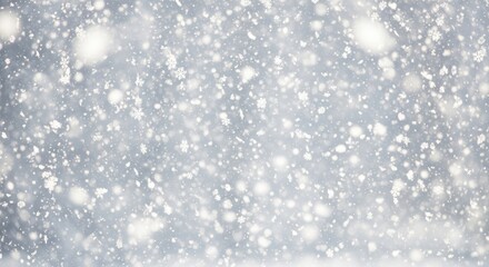 Falling snowflakes against a soft blurred background with white and gray tones showcasing delicate textures and a wintery atmosphere