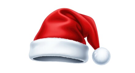 Vibrant red santa hat with soft white trim and pom pom set against a clean white background showcasing a festive holiday accessory