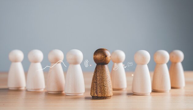 Stand out from the crowd with innovative thinking and leadership skills in modern business, a unique person leading a team of equals to success