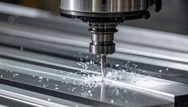 Close-up of CNC Milling Machine Cutter Drilling Metal with Sparks