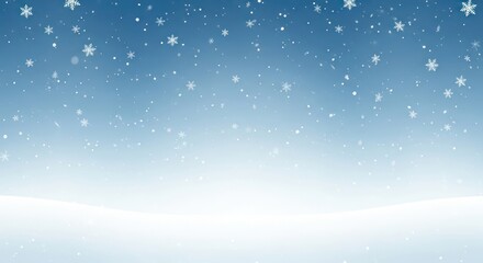 Falling snowflakes on a wintery blue background over a snowy landscape showcasing soft white textures and a cool tranquil atmosphere