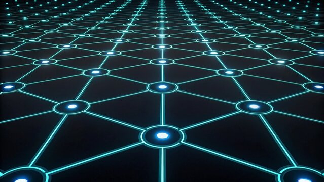 A digital AI network visualized through interconnected glowing lines - Powered by Adobe