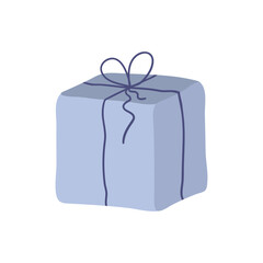 Hand drawn simple gift box with ribbon. Flat vector symbol holiday clipart for card, logo, design. Isolated on white background