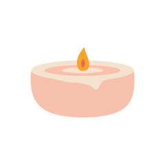 Hand drawn burning aroma candle. Colorful flat vector cute clipart for card, logo, design. Isolated on white background.