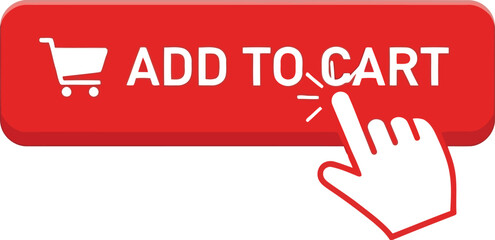 Red add to cart button clicked by finger cursor e commerce online shopping concept vector