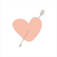 Hand drawn heart pierced by an arrow. Colorful flat vector Love symbols holiday clipart. Valentine's Day concept. Isolated on white background