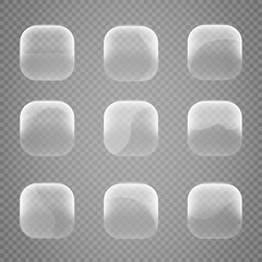 Set of realistic transparent glass buttons or overlays