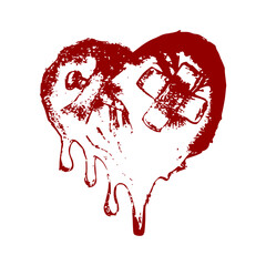 Grunge dripping broken heart with bandages and screw