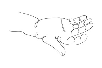 Hand palm up open gesture continuous line drawing, vector,png