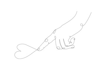 Hand holding a heart with continuous one line drawing vector illustration, and png