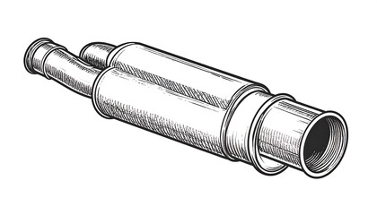 Monochrome illustration of a dual-pipe exhaust system, depicted with cross-hatching to simulate texture and metallic appearance
