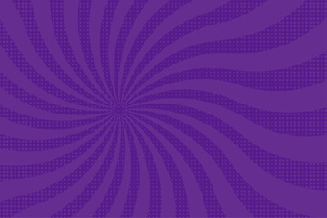 Purple comic book sunburst background with halftone dots
