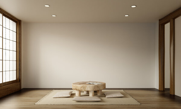 Interior design wellness with minimalist decor and natural textures. 3D render illustration
