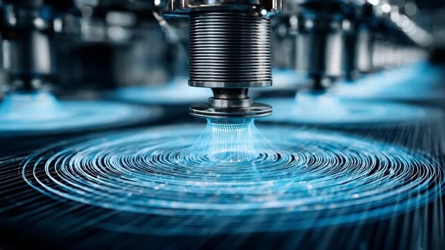 Closeup medium shot of intelligent stain detection technology using smart sensors and AI algorithms to improve accuracy in textile quality control processes.