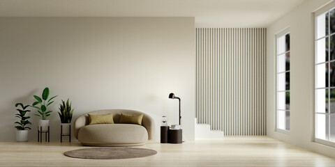 Contemporary living space with elegant design and inviting atmosphere. 3D render illustration