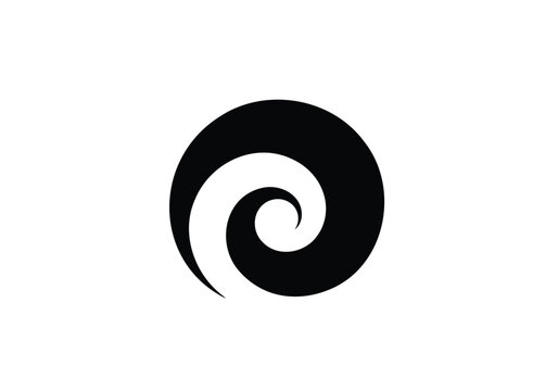 Black and white spiral circular shape abstract vector logo design on white background