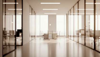 Fototapeta premium Blurred modern interior room with soft bokeh and gentle daylight. Clean, minimal, and elegant atmosphere ideal for background, business, architecture, or lifestyle visuals.