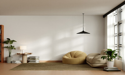 Cozy living room space with modern furnishings and bright decor. 3D render illustration