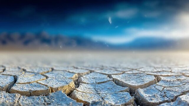 Cracked Earth: A stark image of a parched landscape, where the earth is fractured with deep cracks, symbolizing drought, climate change, and environmental challenges. 