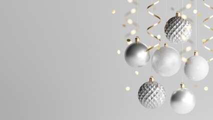 Silver christmas balls background. 3d rendering