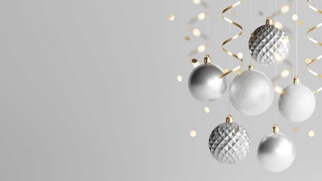 Silver christmas balls background. 3d rendering