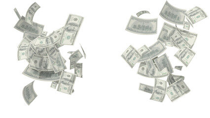 dollars falling in two colurmns wealth win marketing - 3d rendering