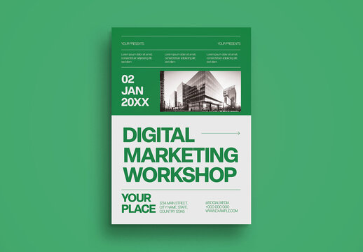 Green And White Utilitarian Digital Marketing Workshop Flyer Layout