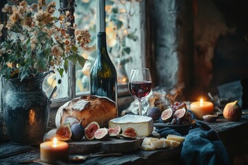 Romantic candlelit dinner table with warm atmosphere and autumn decorations