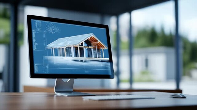 Modern Architectural Design Software on Computer Screen in Bright Office