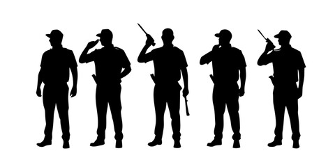 Silhouettes of police officers with radios