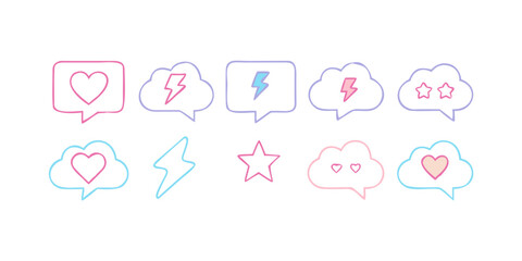 Collection of speech bubbles with heart, cloud, star, and lightning icons