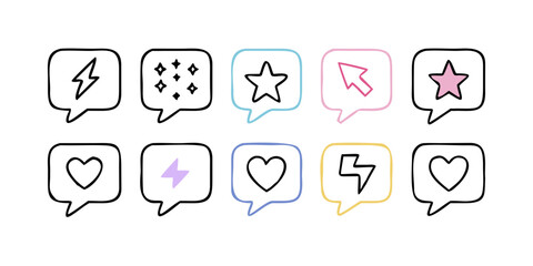 Hand drawn social media doodle speech bubbles