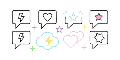 Hand drawn social media doodle speech bubbles