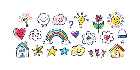 Hand drawn doodle set with cute elements