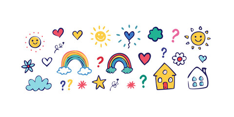 Hand drawn doodle set with cute elements