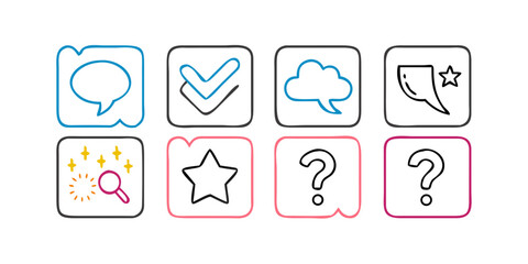 Set of doodle icons in square frames