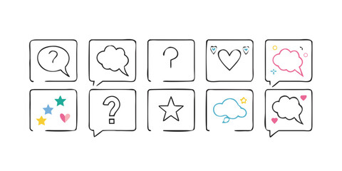 Collection of doodle icons in speech bubbles