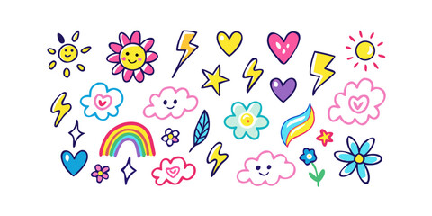 Set of cute doodle elements for kids design
