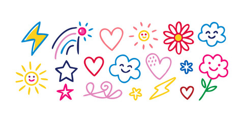 Cute doodle elements for kids design concept