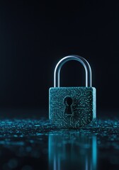 Digital padlock guarding sensitive information. Encrypted data flow ensures robust defense against cyber threats and unauthorized access ,system ,safeguard ,protection