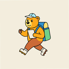 Cartoon bear character with backpack and map on an adventure