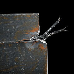 Distorted and fractured metal beam showing severe material fatigue and structural breakdown. Evidence of critical industrial failure ,collapse ,failure ,problem