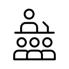 Presentation icon set featuring business pitch, visual communication, report display, and meeting concepts in a clean modern minimal line style
