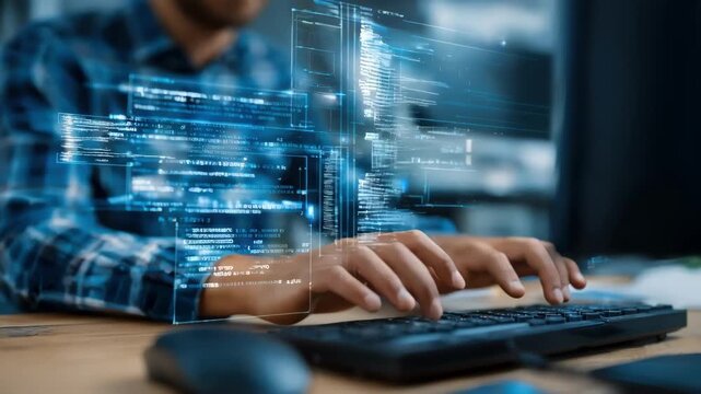 Software developer coding ERP system features implementing tailored functionalities to support specific organizational needs and improve resource management.