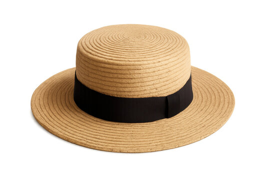 Boater straw hat with black ribbon, summer fashion accessory