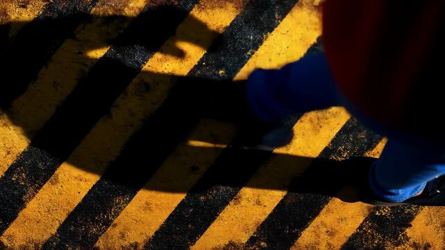 Grunge yellow and black diagonal stripes create a warning background in an industrial setting for safety awareness and caution