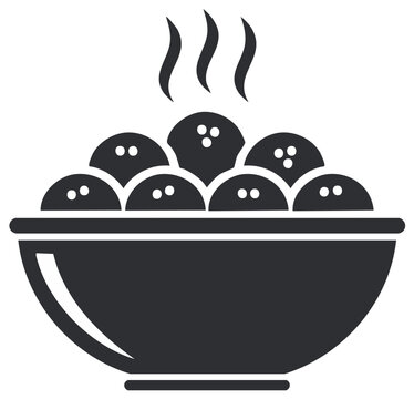 steaming meatballs bowl, black, simple clip art preview